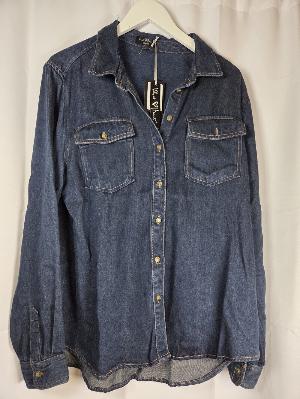 NEW Velvet Heart Blue Denim Button-Front Long Sleeve Shirt Women's L